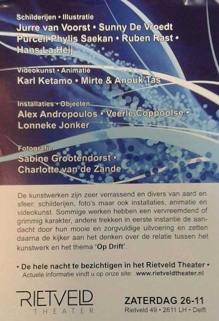 Sunny de Vroedt Museumnacht Delft  , Rietveld expo Op Drift