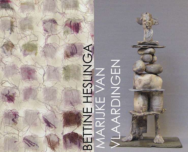 de kleine toonzaal Expositie Marijke van Vlaardingen (keramische sculpturen) en Bettine Heslinga (Tex Tiles)